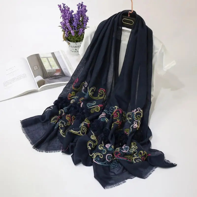 Wholesale High Quality Cotton Hijab Muslim Women Shawl With Embroidery Cotton Viscose Lady Hijab