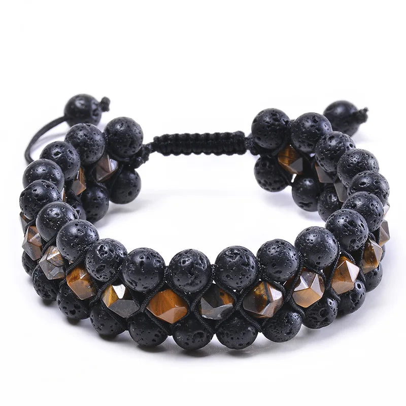 Handmade Boho Black lava Rock Essential Oil tiger Eyes Beads Bracelet Men Natural Stone 8mm Anxiety Bracelets Jewelry