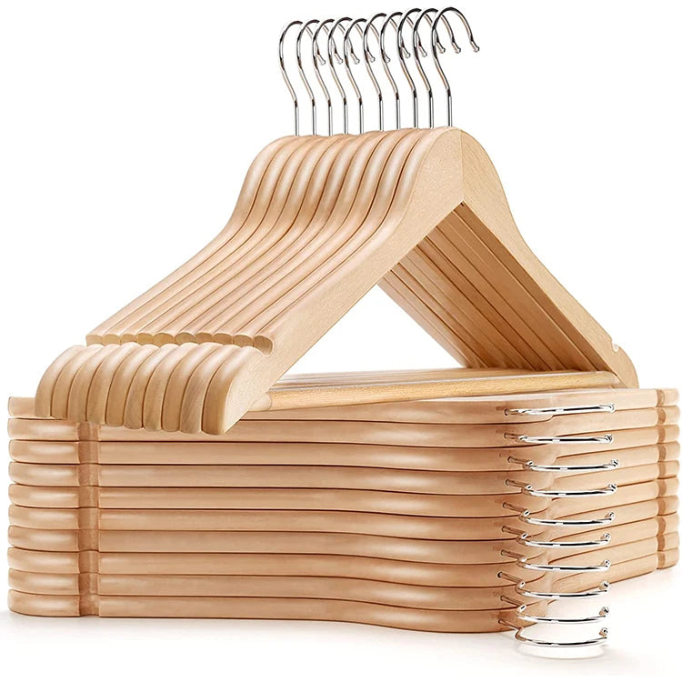 Wholesale Premium Quality Natural Wood Suit Hangers Strong and Durable Coat Hangers with Logo for Wardrobe