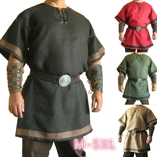Cosplay Medieval Vintage Renaissance Warrior Knight Costume Adult Men Nordic Pirate Tunic Shirt Tops Outfits