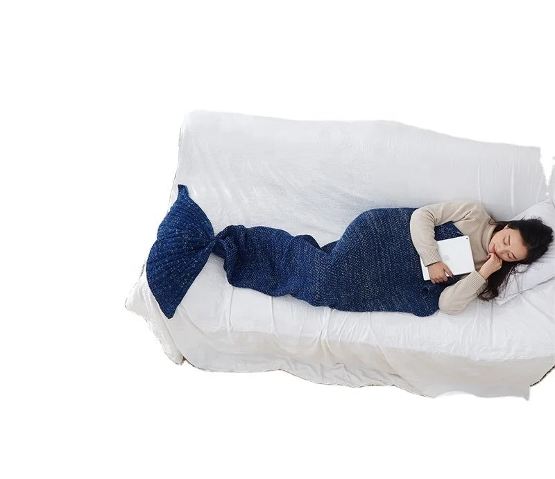 Hot Sale Factory  Direct Sell Lovely Large Mermaids Sofa Bed Travel Adults 100% Acrylic Knitted Throw Blanket JYMRY