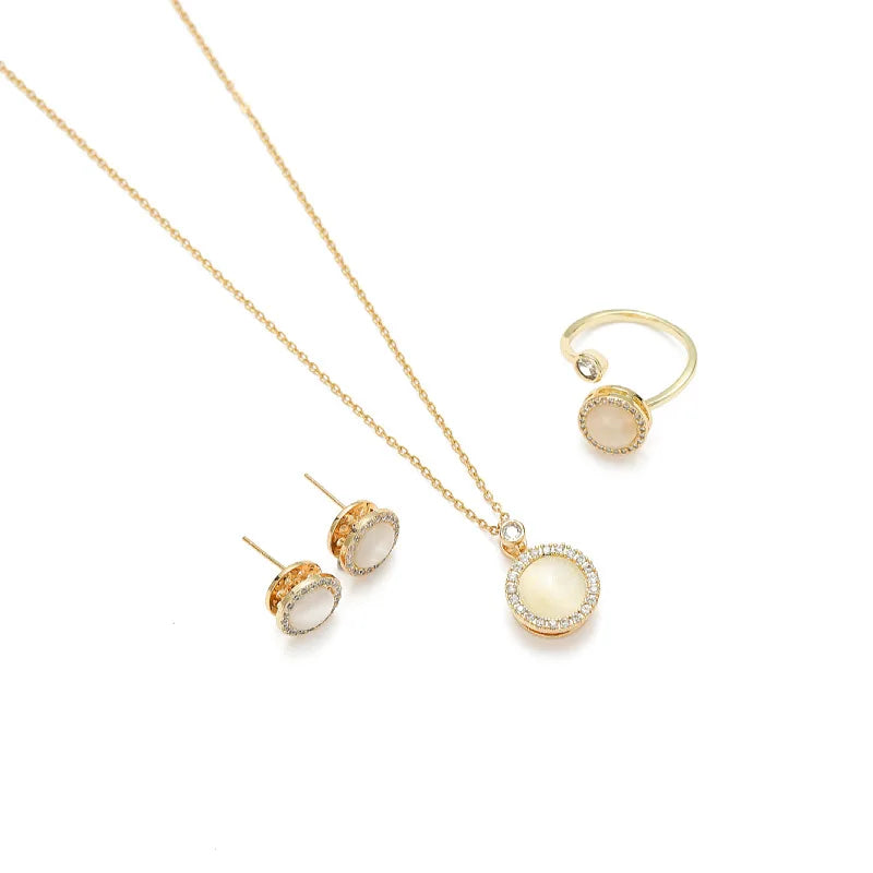 Yiwu DAICY 2024 Women Fashion Jewelry Jewelry Sets Gold Plated Stainless Steel Rotating Gemstone Necklace and Earrings for Gift