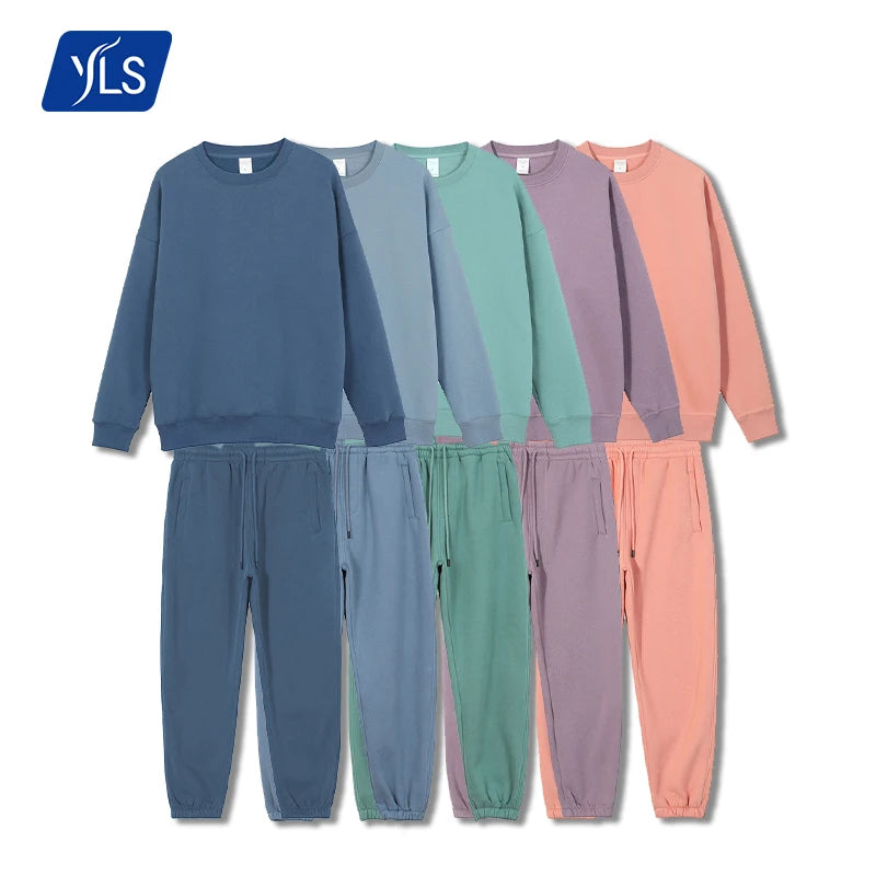 YLS Bulk High Quality Unisex Tracksuit Autumn Winter Fleece Midweight Breathable Plus Size Sweatshirt Stacked Sweatpants Sets