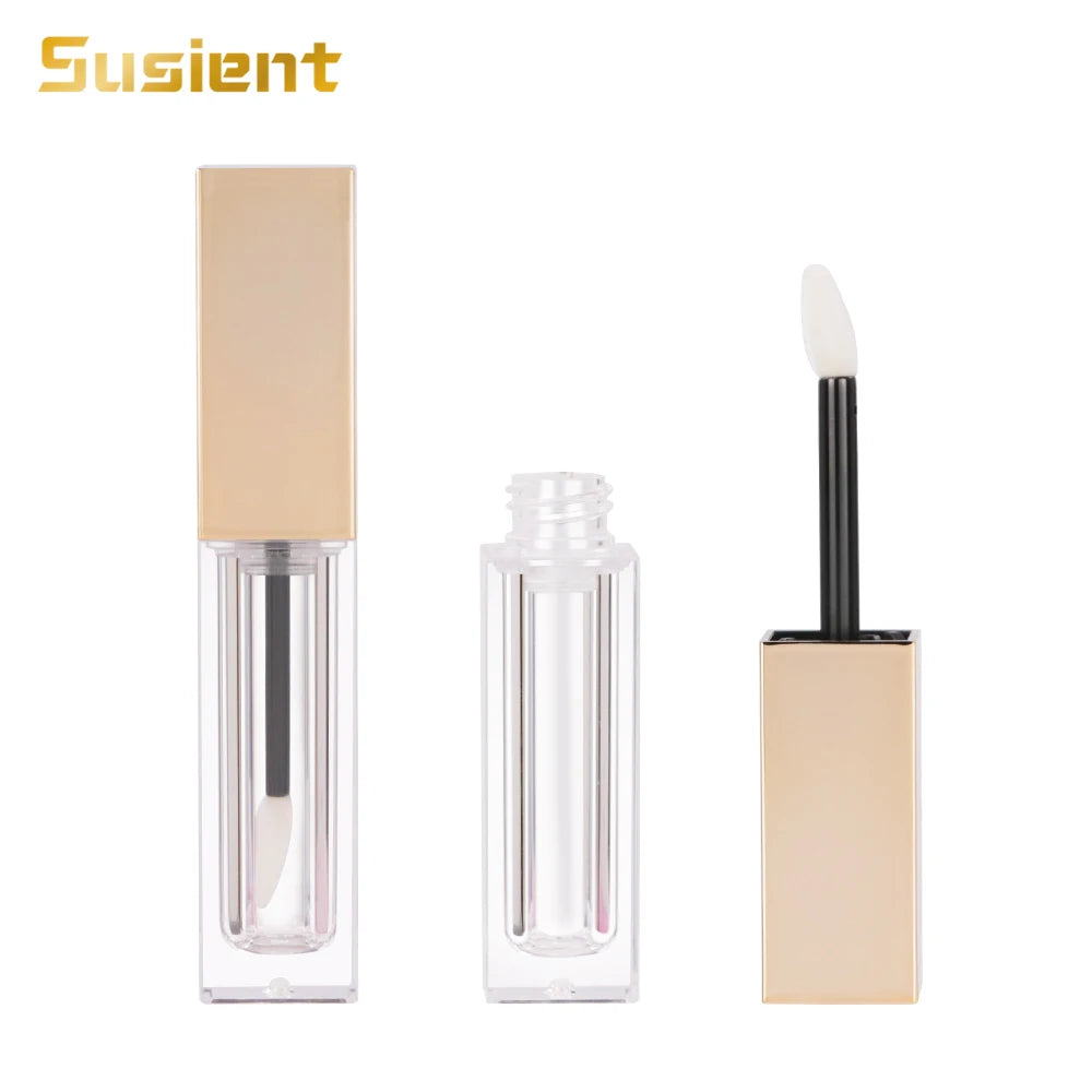 Custom Color Empty Rectangle Lip Oil Container 4.4ml Cosmetic Luxury Plastic Lip Gloss Tube with Box and Logo