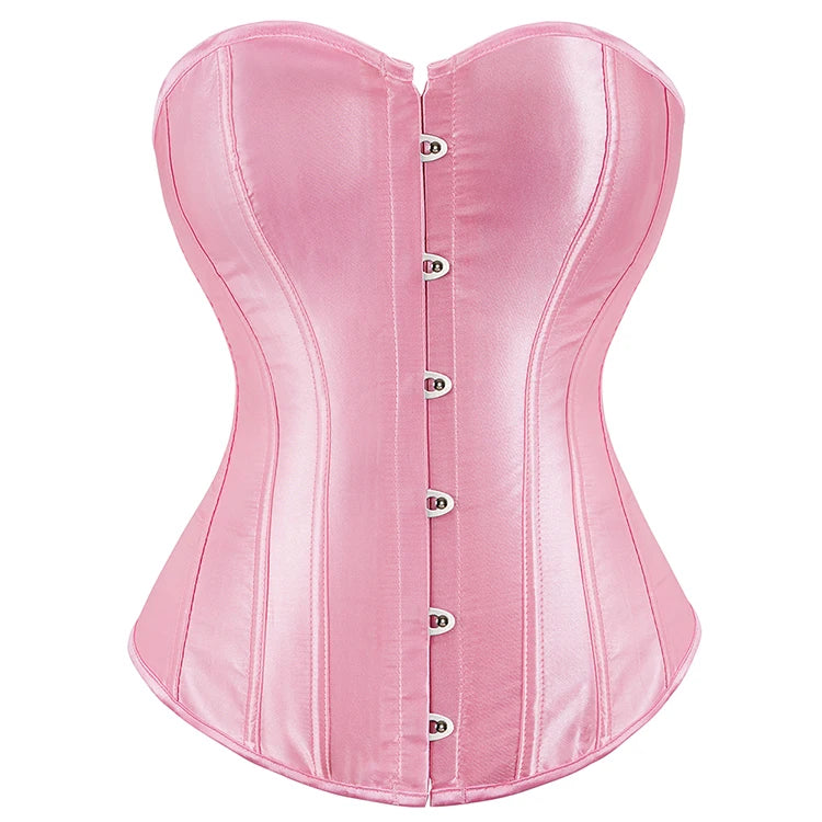 Satin Overbust Corset Simple Elegant Black White Blue Bustier Plastic Boned Gothic Gorset Sexy Plus Size Busk Brocade Korset