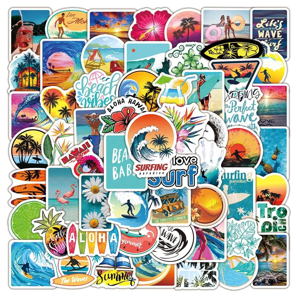 100Pcs Summer Sexy Beach Surfing Girl Sticker Table Decoration Phone DIY Laptop Graffiti Waterproof Stickers