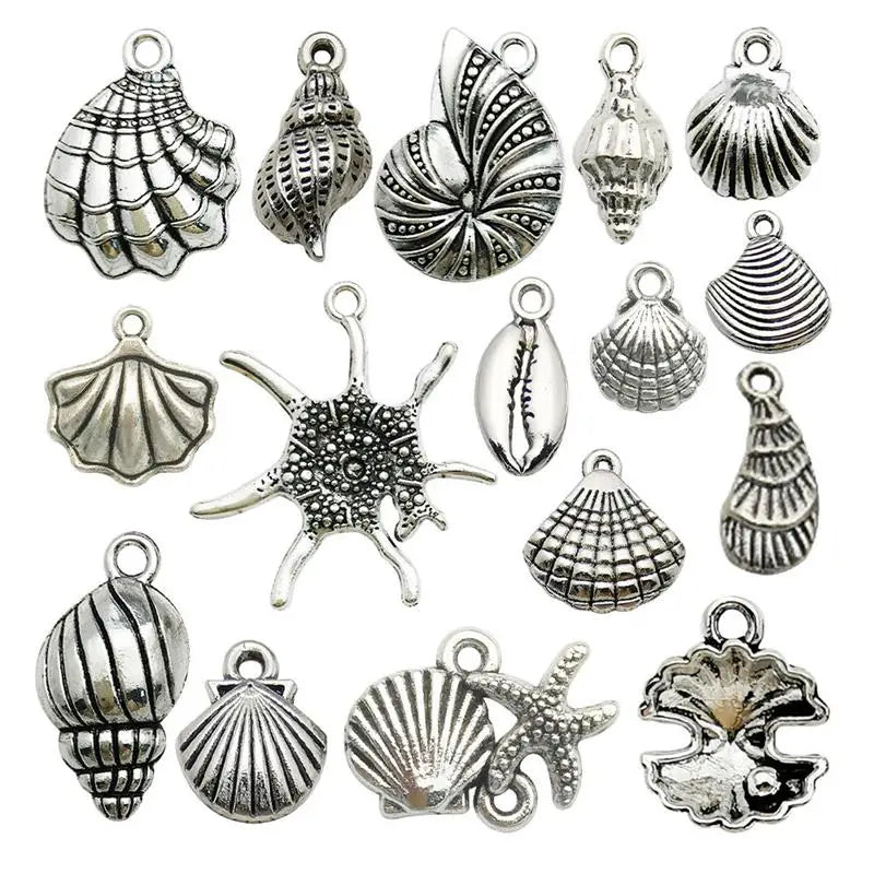 16 Pcs DIY Alloy Jewelry Accessories Marine Creatures Series Sea Shell Conch Pendants Bracelets Necklaces Earrings Charms Small