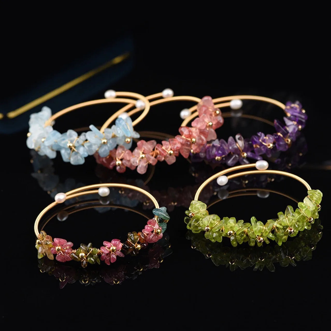 Irregular Chips Stone Beads Adjustable Bangle Tourmaline Gravel Crystal Bracelet for Woman