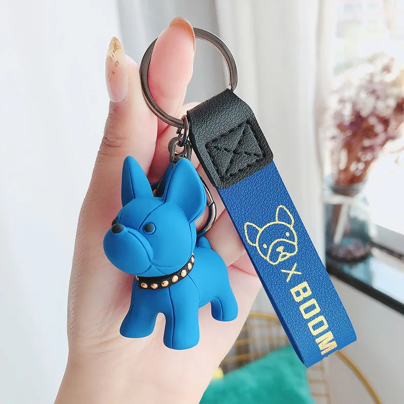 Custom Leather Car Key Ring Cute Doll Key Tag PVC Animal Dog Keychain