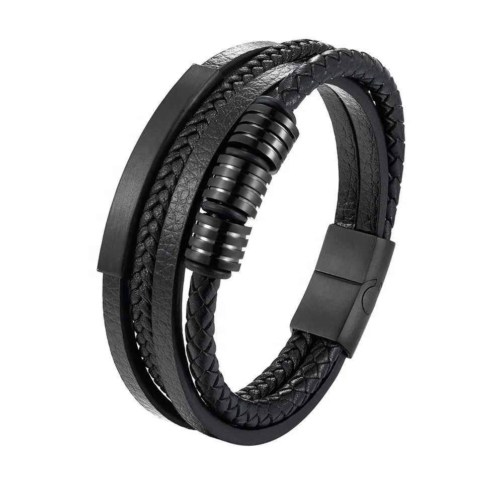 2024 New Arrival Design Black Braided Multi-layer Leather Bracelet for Men