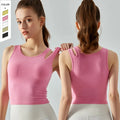 Solid Color Moisture Absorption Breathable Tank Top for Women Round Neck Double Shoulder Straps Yoga Vest