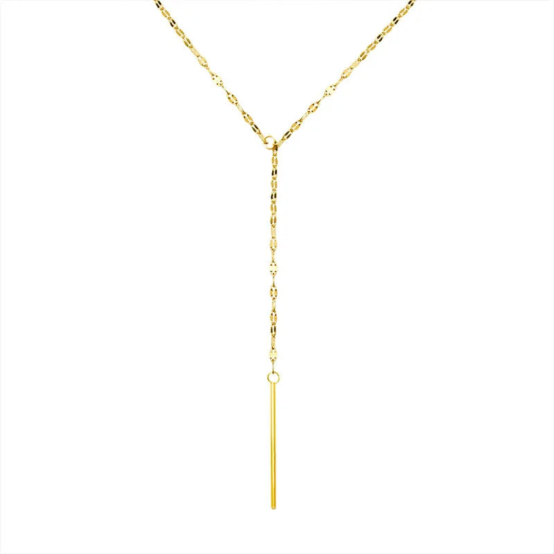 French 18K Gold Plated Tassel Short Chain Pendant  Stainless Steel Snake Y Shape Necklace