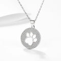 Wholesale Simple Paw Print Pendant 925 Sterling Silver Micro Pave CZ Diamond Round Disc Pendant Necklace for Women