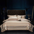 High End Luxury Embroidery Beige Duvet Cover Egyptian Cotton Fluffy Bed Sheet 4 Piece Bedding Set