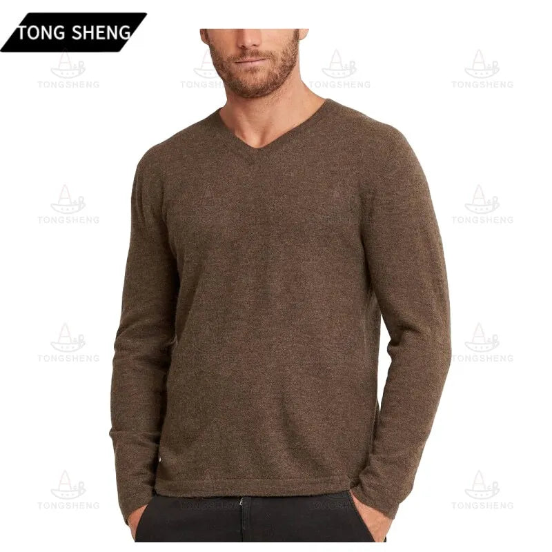 Merino Wool Cashmere Sweater Men Pullover Luxury Knit Cashmere Sweater Soft Ribbed V Neck Wool Sweater for Men