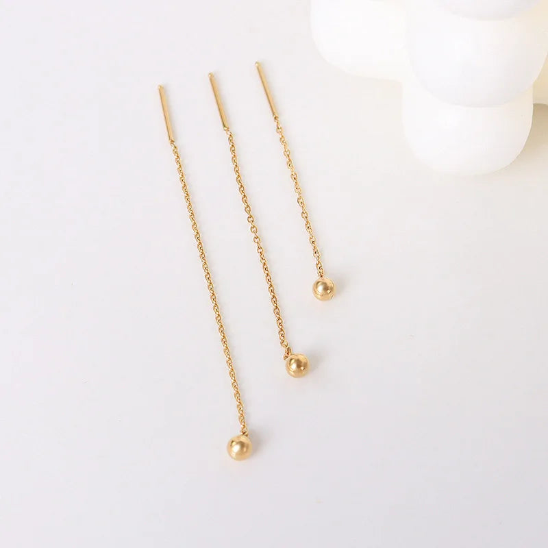 Simple Minimalist Thread 18k Gold Stainless Steel Bulk Wholesale Woman Long Earrings