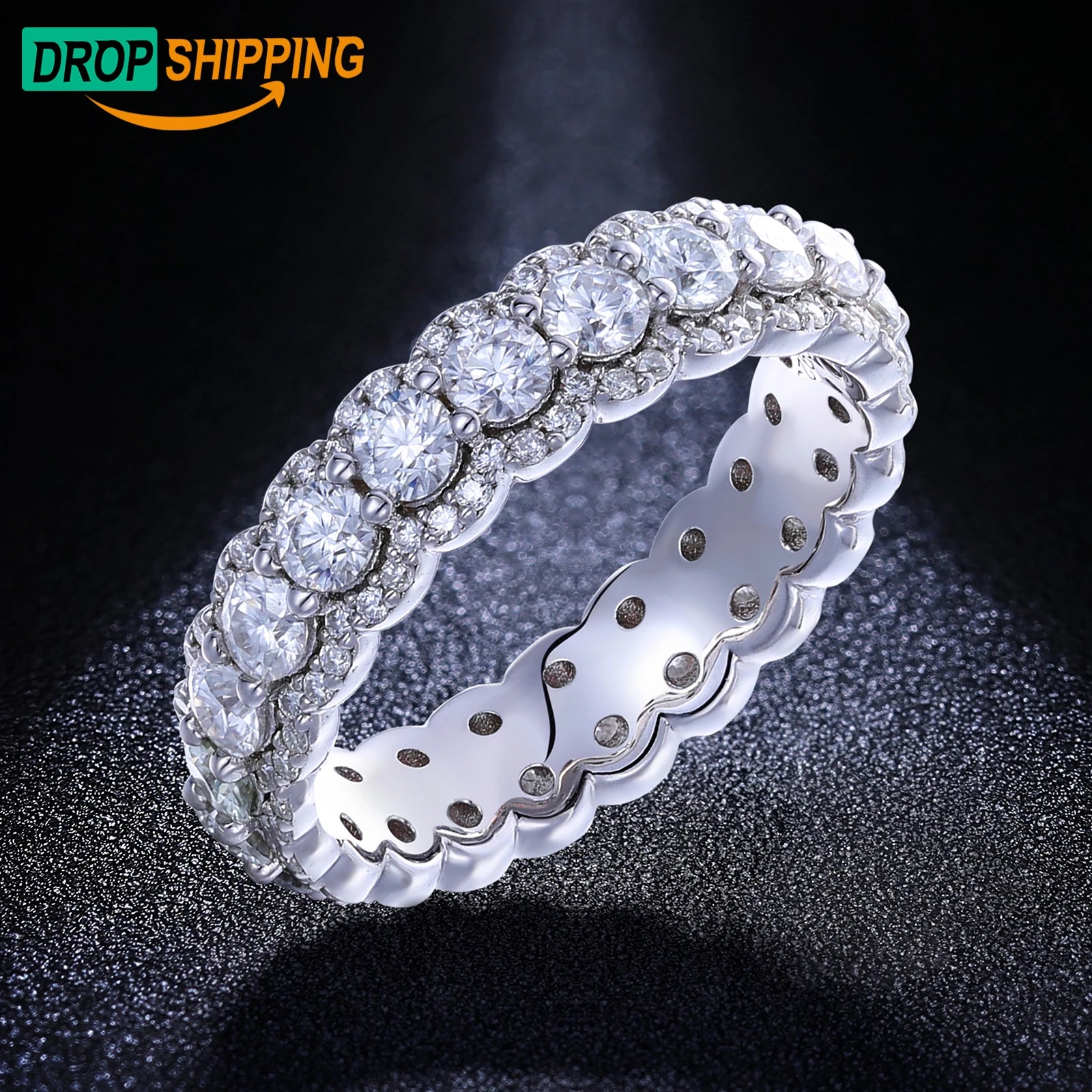 Dropshipping Fine Jewelry White Gold 925 Sterling SIlver Cluster VVS Moissanite Diamond Halo Wedding Band Ring for Women Men