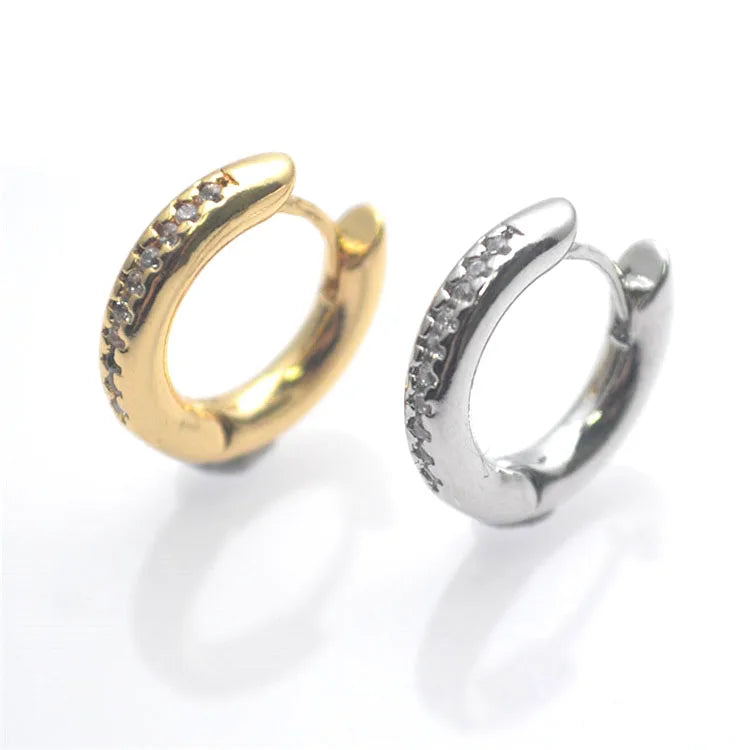 Fashion Jewelry Color Remain Gold Silver Plated Cubic Zirconia Pave Round Huggie Hoop Earrings Hooks for Women Gift