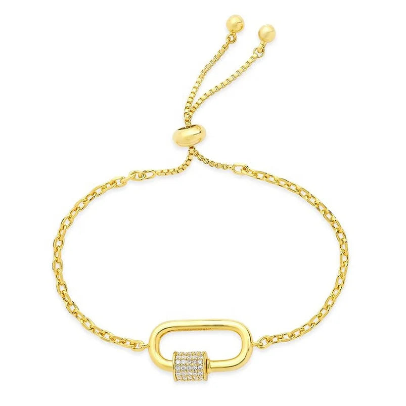Gemnel Women Jewelry 925 Sterling Silver 18k Gold Plated Paperclip Carabiner Link Bracelet