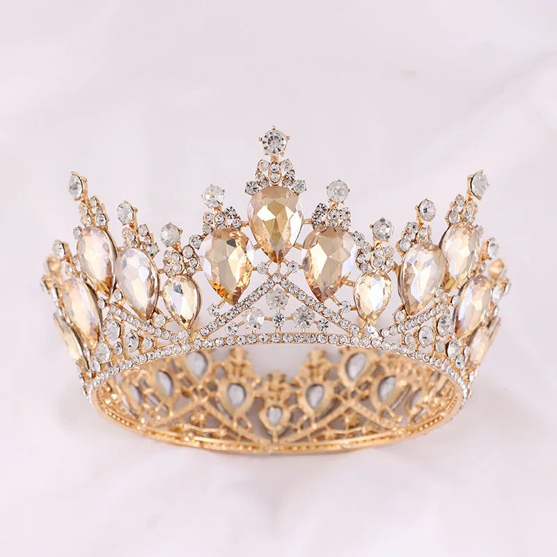 Luxury Full Round Crown Crystal Pageant Tiara Wedding Bridal Headdress Hair Accessories