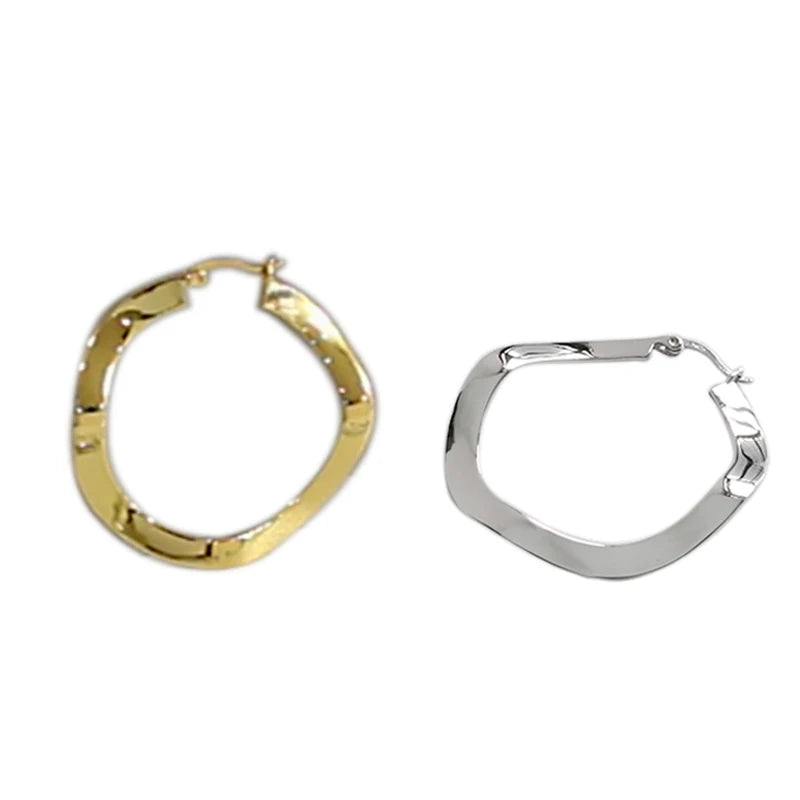Wuqie Trendy Korean Jewelry Minimalist Wave Big Hoop Earring 925 Sterling Silver Circle Hoop Earring