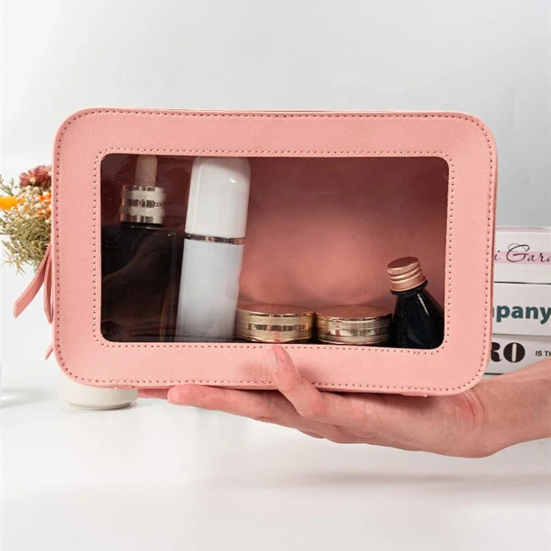 Wholesale Big Capacity Travel Toiletry Bag Zipper Makeup Organizers Made with PU Clear PVC Waterproof Storage case Cosmetic Bag