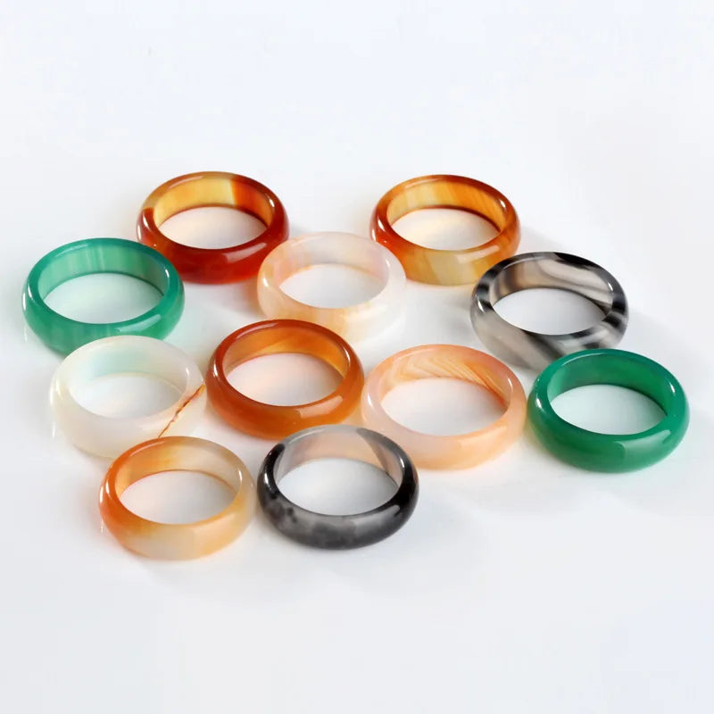 Ring Anillo De Agate Unisex Natural Gemstone Jewelry Agate Gemstone Ring Band Colorful Chalcedony Jade Ring Mixed Size