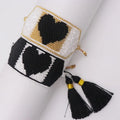Handmade Japanese Imported Miyuki Beaded Tassel Custom Couple Bracelet Adjustable Bohemian Fashion Jewelry Heart-Shape for Gifts