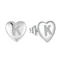 Hot Sale Diamond 925 Sterling Silver Letter Zircon Stud Earrings for Women Custom Desgin Letter K Heart Shaped Stud Earrings