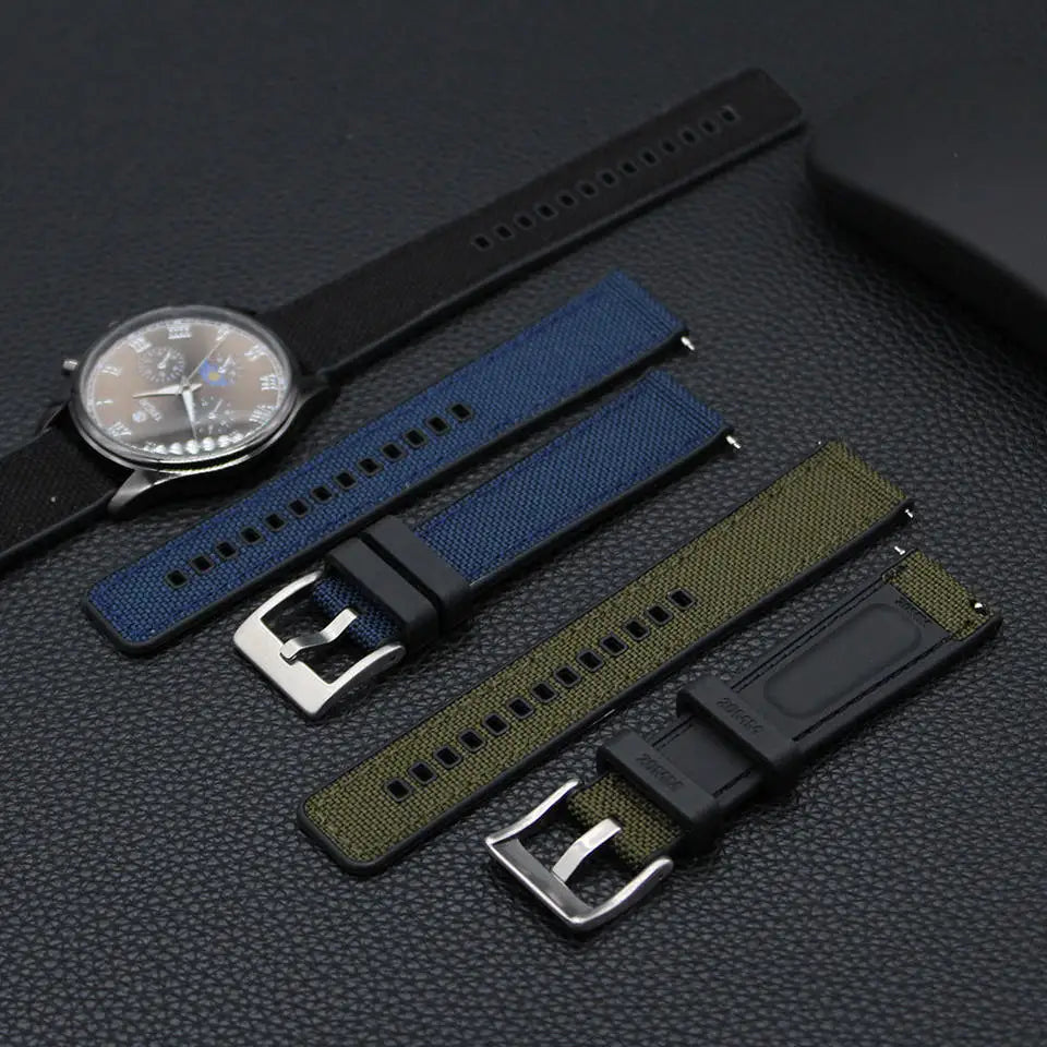 Custom Waterproof Leather+Rubber Hybrids WatchBand 20mm 22mm 24mm Sailcloth Quick Release Watch Strap