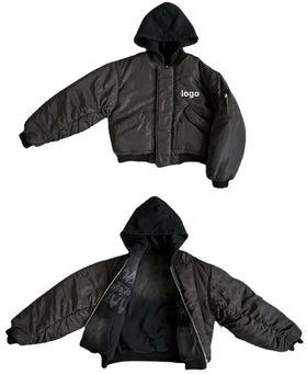 Custom Embroidery Design Heavyweight Reversible Bomber Winter Warm Long Sleeve Men's Oversized Acid Washed Zip up Hoodie