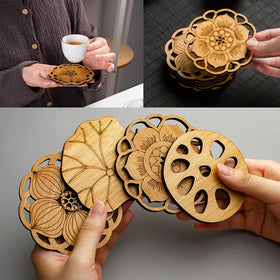 Lotus Leaf Shape Drink Coasters Mat Bamboo Round Cup Table Mat Tea Coffee Mug Placemat Home Decoration Kitchen Accessories
