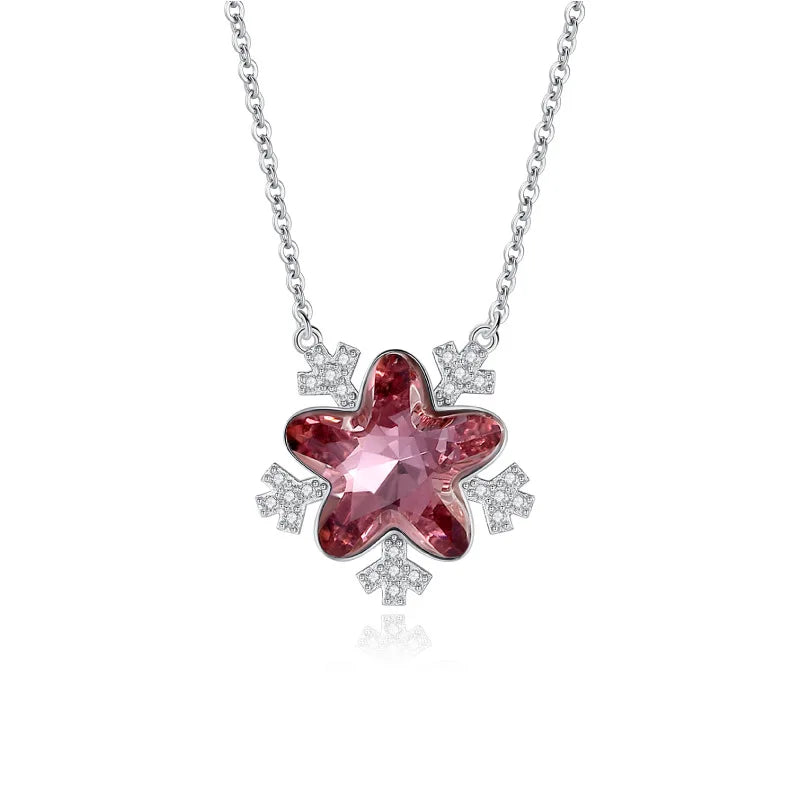 925 Sterling Silver Necklace Ladies Snow High-grade Crystal Clavicle Chain Pendant Jewelry