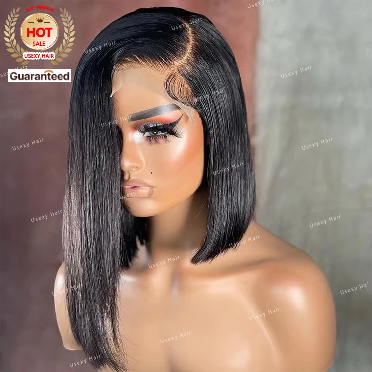 Factory Cheap Price Short Pixie Cut 100% Brazilian Human Hair Straight Bob Lace Front Wig for Black Woman