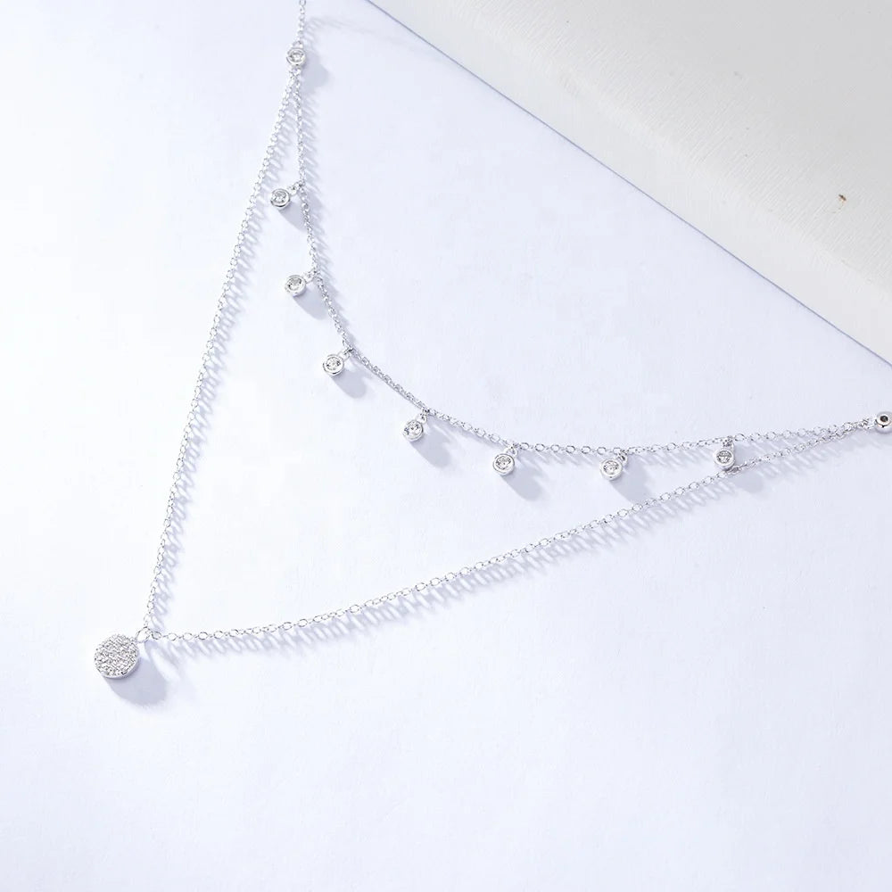 Fashion Personalized Jewelry Round Charms Women's Choker 925 Silver Gold Plated Cz Layering Necklace for Girls Gift