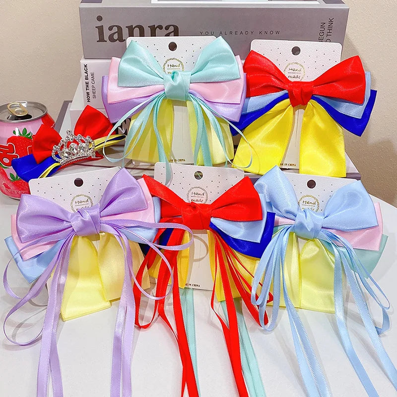 2022 Colorful Ribbon Crown Barrettes Hair Clips for Girls