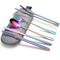 Outdoor Travel Portable Stainless Steel Straw Cutlery Camping Flatware Set Utensils With Fork and Spoon MegaBDM