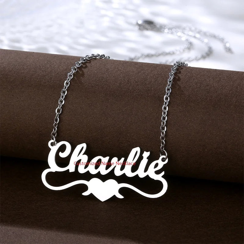 Customized Name Pendant Necklace Stainless Steel Jewelry Nameplate Chocker Necklaces Gift for Women