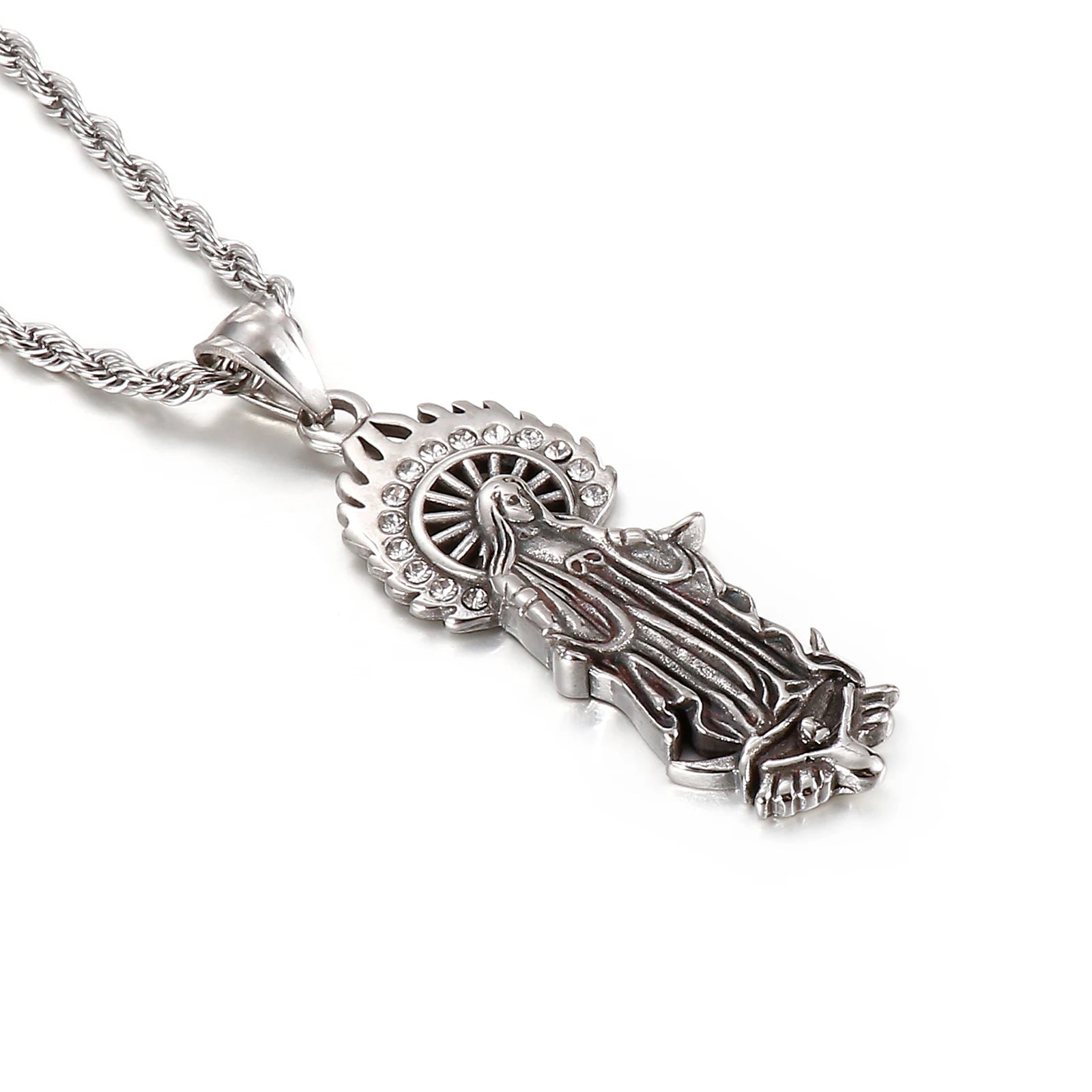 KALEN Retro Fashion Inlaid Diamond Catholic Virgin Mary Male Stainless Steel Pendant