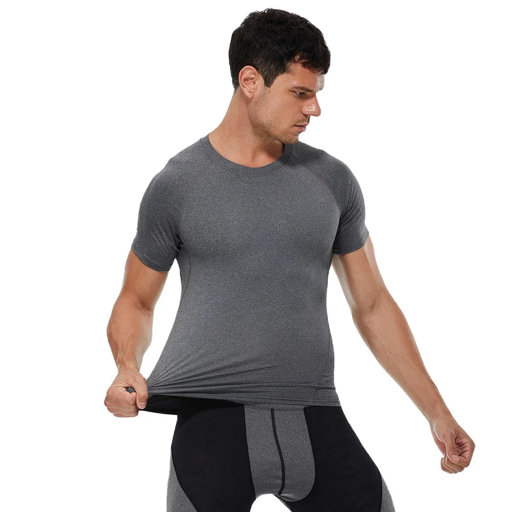 Running Gym T-shirt Men Short Sleeve Breathable Quick Dry Solid Casual Regular Fit O-Neck 180g Plain Dyed