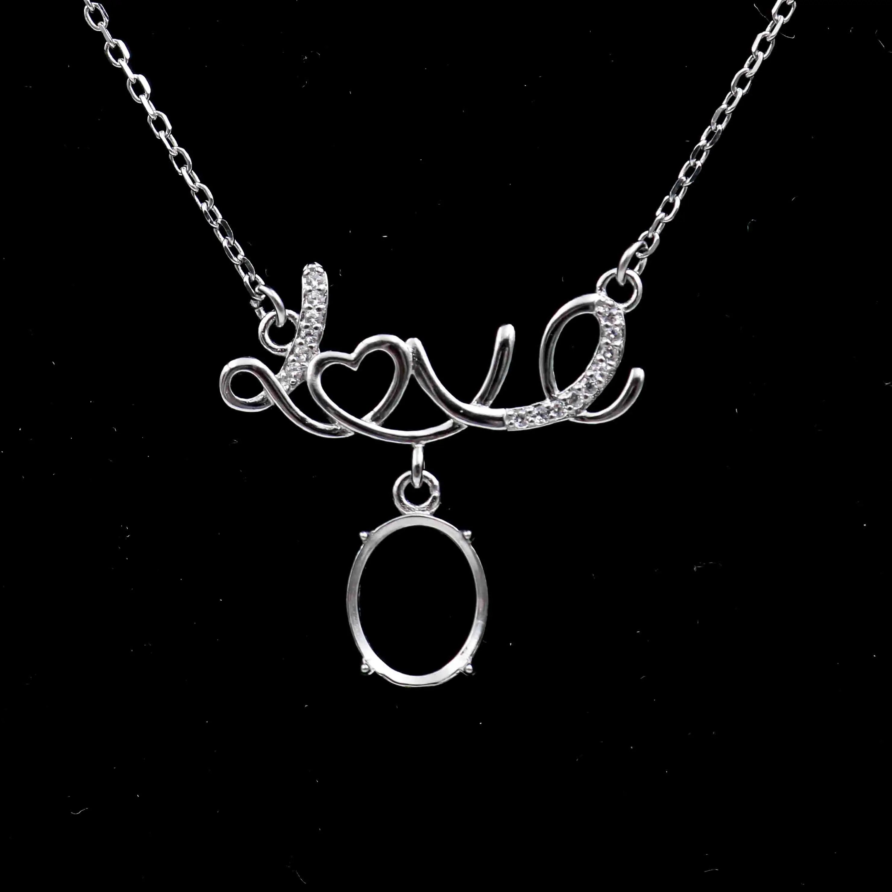 Sterling Silver 8*10mm Semi Mount Necklace Empty Frame Support Blank Claws Setting S925 Base Holder Without Center Stone for DIY