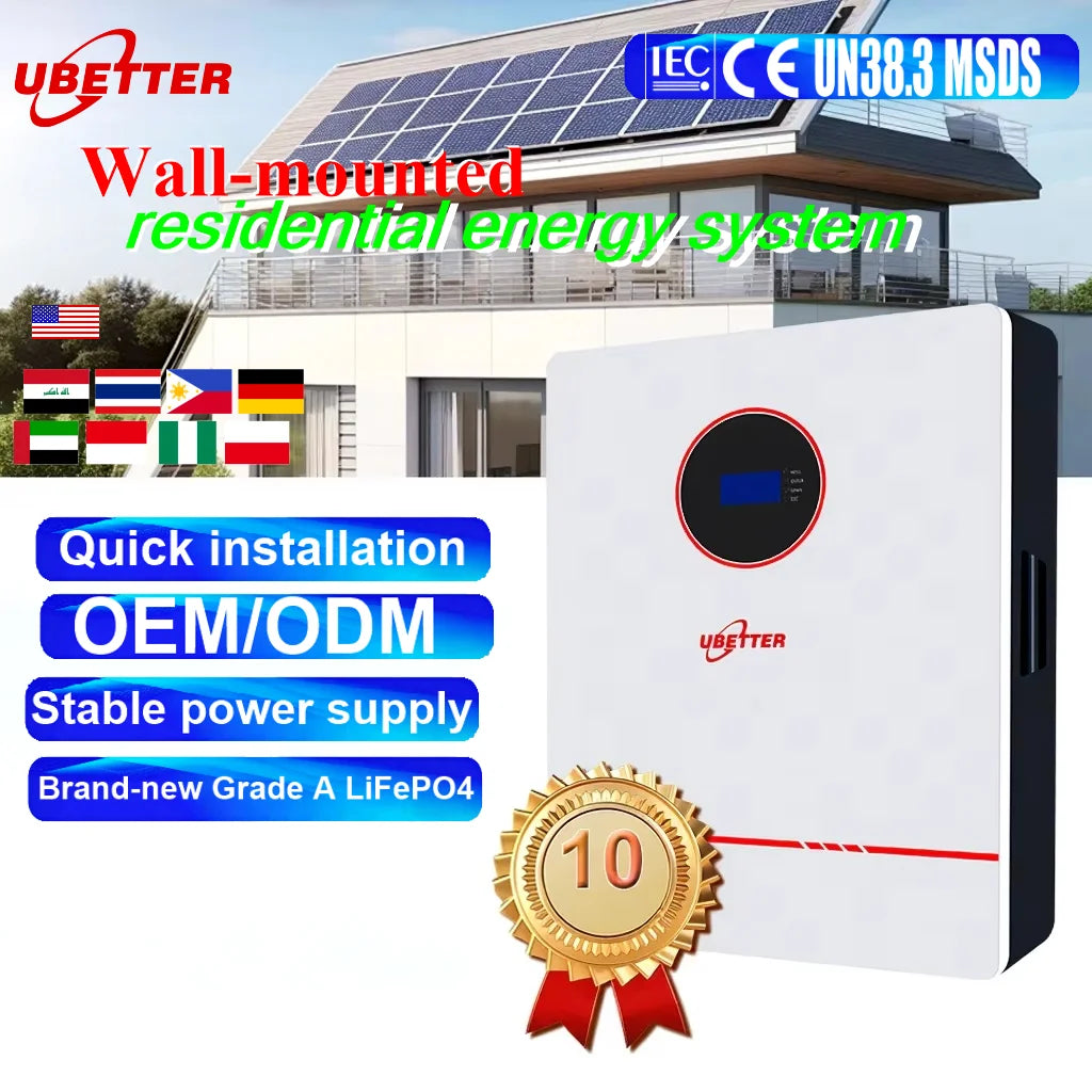 EU STOCK  48V 51.2V LiFePO4 Battery 200AH 280Ah 10kWh 5kwh Power Wall Home Energy Storage Battery  with Inverter Solar System