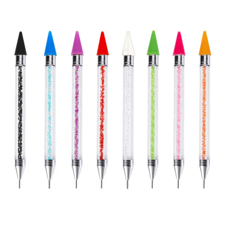 Dual Heads Acrylic Metal Dotting Wax Pen Rhinestones Crystal Acrylic Handle Double Ended Manicure Nail Art Dotting Pen Tool