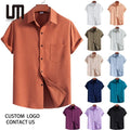 Cheap Wholesale Men Summer Shirt - Short Sleeve Casual Lapel Shirt (Breathable Solid Color Printed Top with Comfortable Fit)