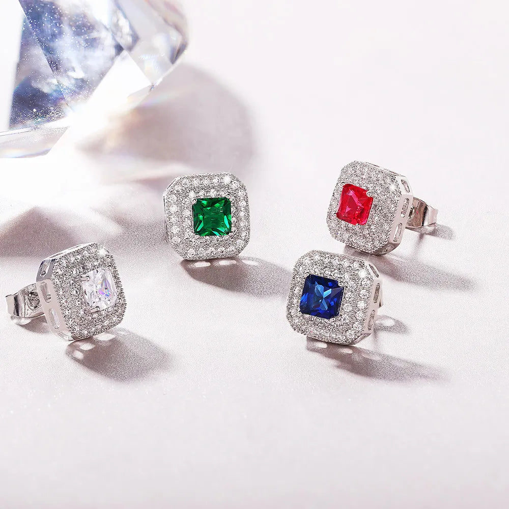 Huitan Hot Sale Ear Stud Earrings Studs for Ladies Jewelry Wholesale Silver Color Cubic Zirconia Crystal Stud Earrings