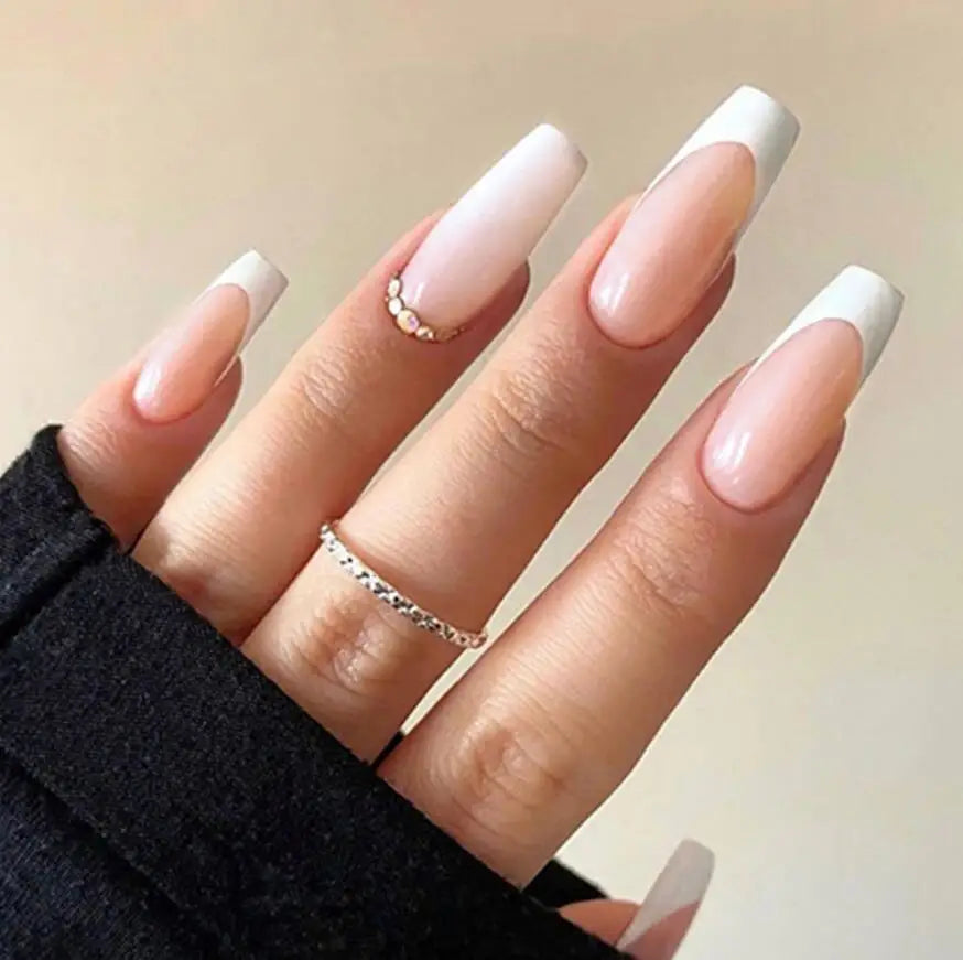 Luxury French ABS Acrylic Nails Tip Fake Nails Designs Custom Private Label Long Press on Nails with Diamond