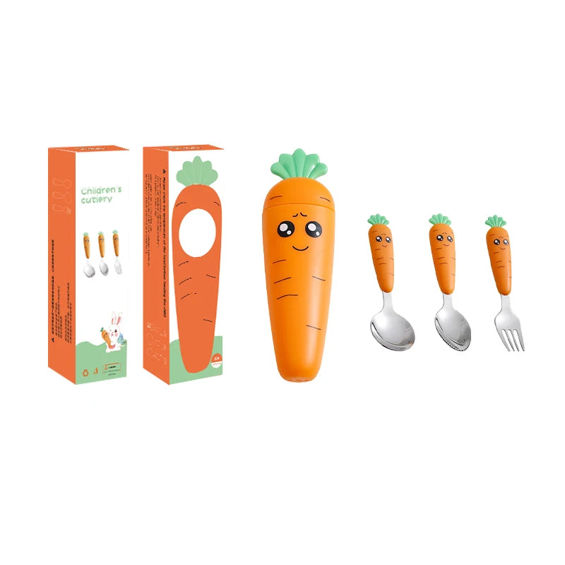 Children's Cutlery Set Radish Handle Design Stainless Steel 304 3pcs Cutlery Set with Gift Box