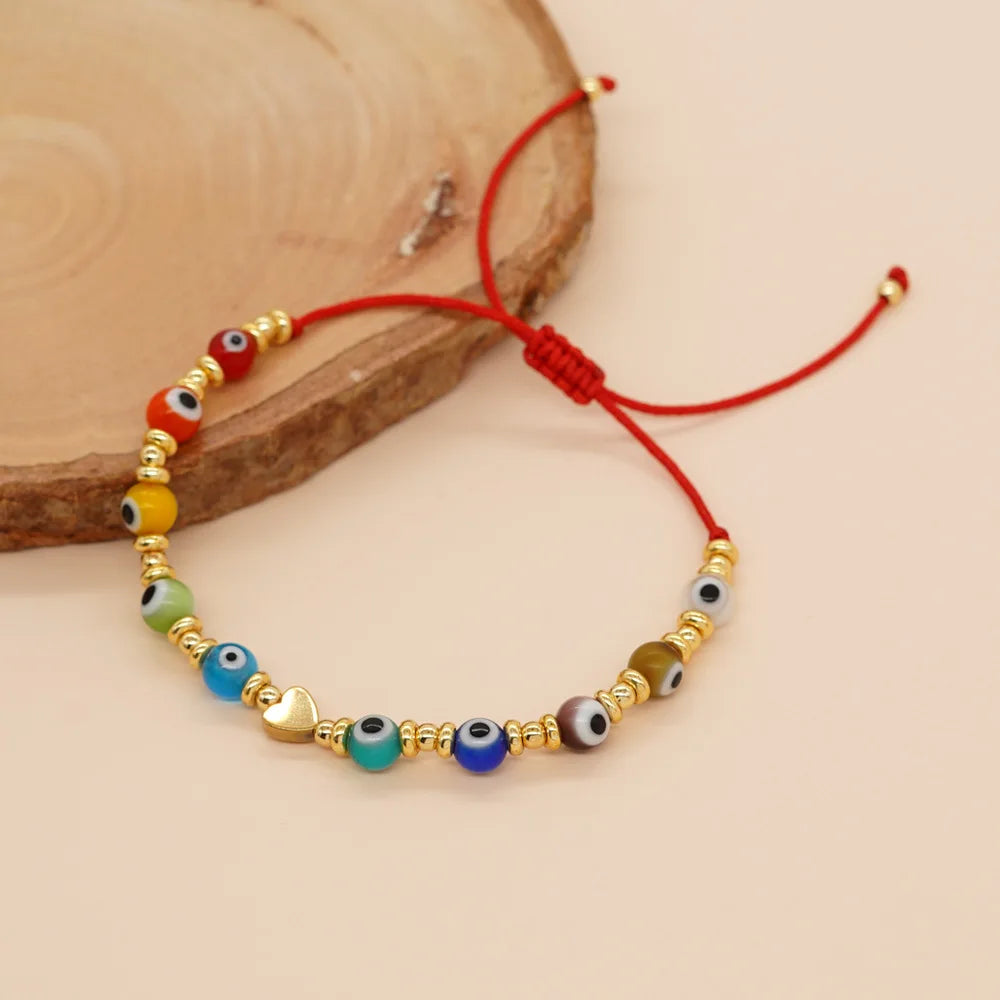 Go2boho Charm Gold Plated Beaded Bracelet Women Pulsera Jewelry Fashion Boho Handwoven Colorful Evil Eye Glass Bead Bracelet
