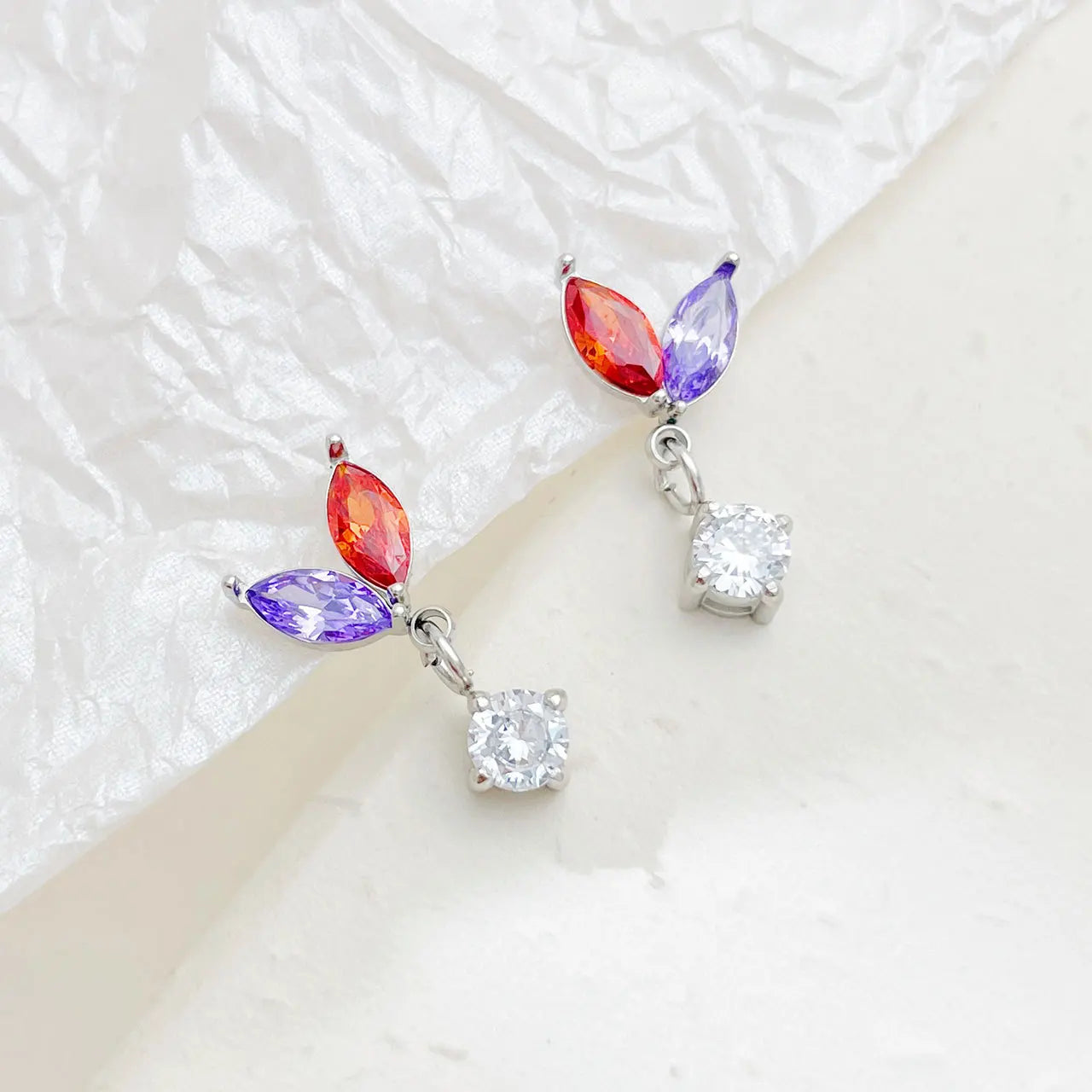 Stainless Steel Colored Zircon Drop Earrings Surprise Gift Fashion Leaf Earrings for Women Wedding Jewelry Accessories Wholesale