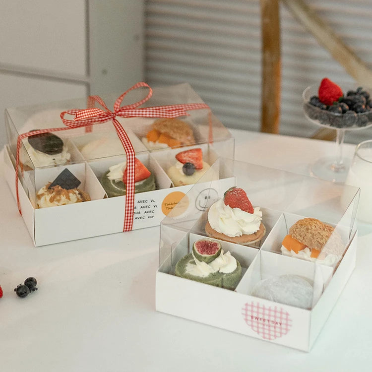 4/6 Compartment Dessert Cupcake Packaging Box with Transparent Window for Dessert Packing Paper Box